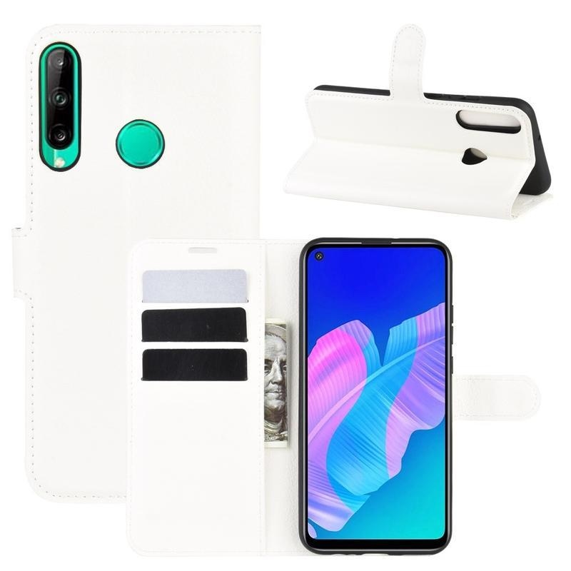 Litchi PU bőr pénztárca tok Huawei P40 Lite E - fehér
