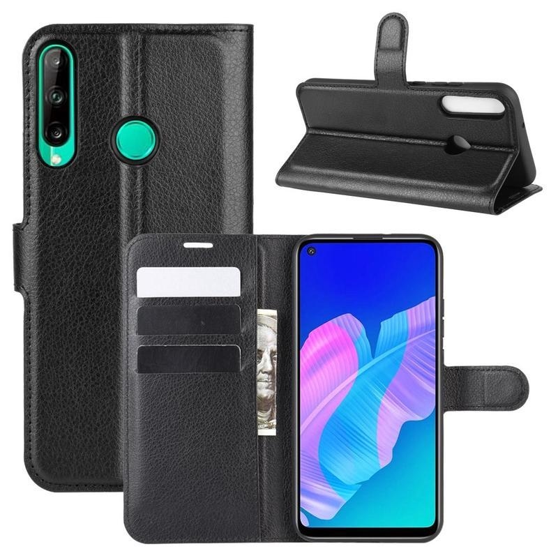 Litchi PU bőr pénztárca tok a Huawei P40 Lite E számára - fekete