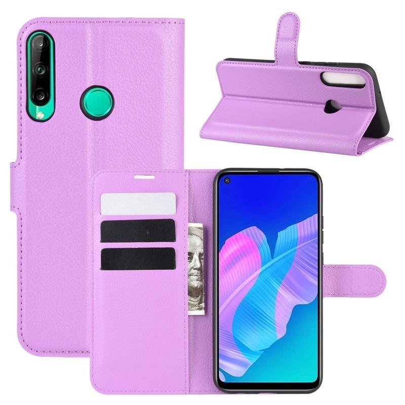 Litchi PU bőr pénztárca tok a Huawei P40 Lite E számára - lila