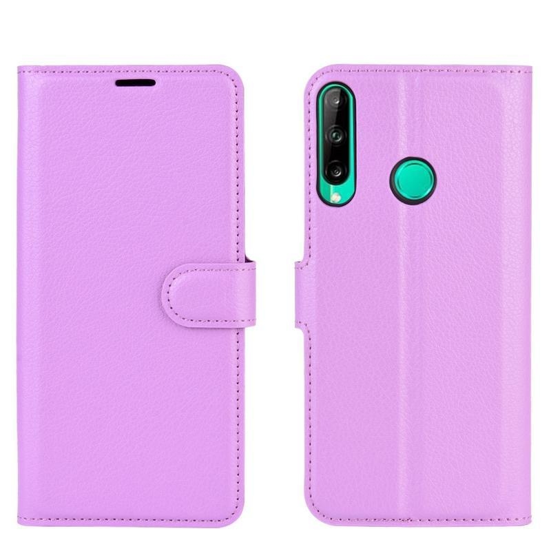 Litchi PU bőr pénztárca tok a Huawei P40 Lite E számára - lila