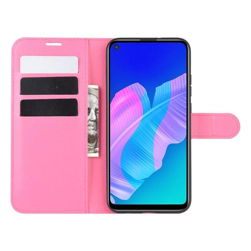 Litchi PU bőr pénztárca tok Huawei P40 Lite E - rózsa