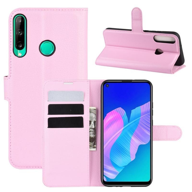 Litchi PU bőr pénztárca tok a Huawei P40 Lite E számára - rózsaszínű