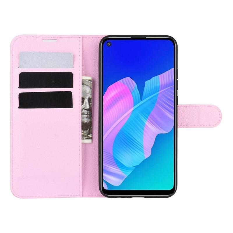 Litchi PU bőr pénztárca tok a Huawei P40 Lite E számára - rózsaszínű