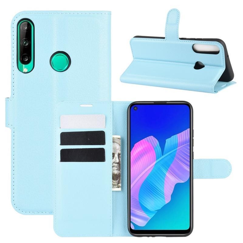 Litchi PU bőr pénztárca tok a Huawei P40 Lite E számára - világoskék színben