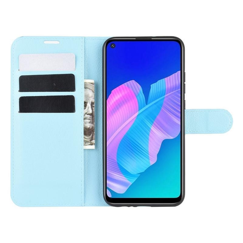 Litchi PU bőr pénztárca tok a Huawei P40 Lite E számára - világoskék színben