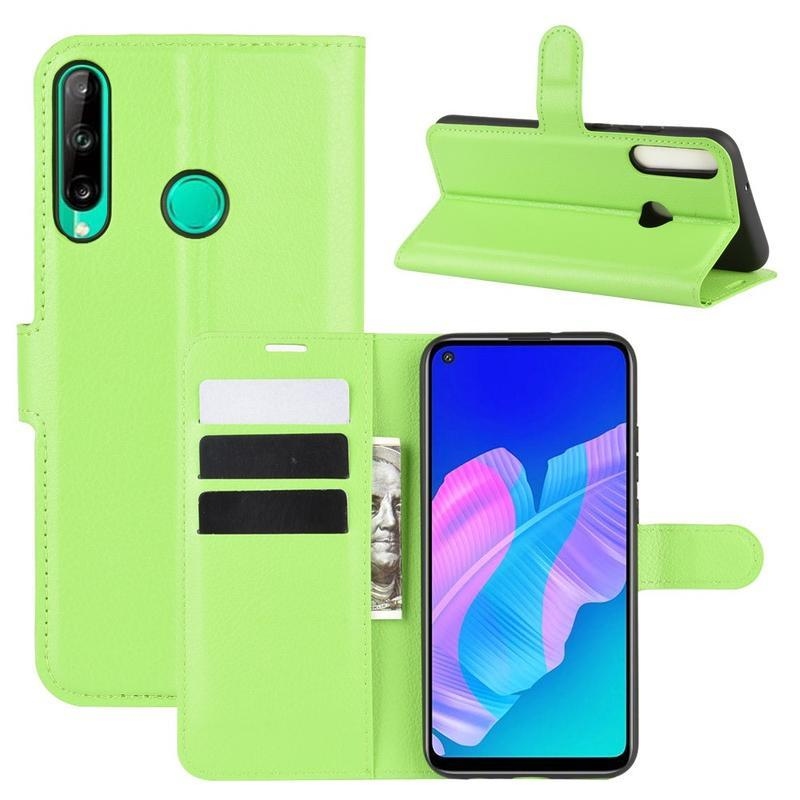 Litchi PU bőr pénztárca tok a Huawei P40 Lite E számára - zöld