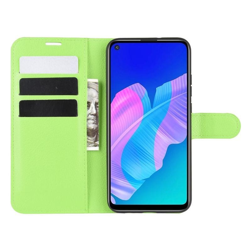 Litchi PU bőr pénztárca tok a Huawei P40 Lite E számára - zöld