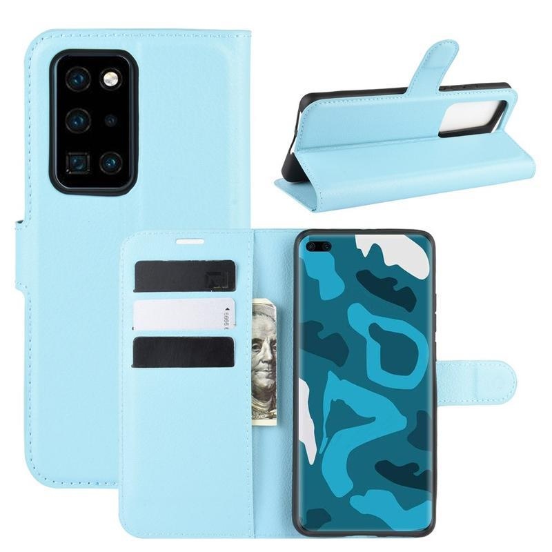 Litchi PU bőr pénztárca tok a Huawei P40 Pro-hoz - kék