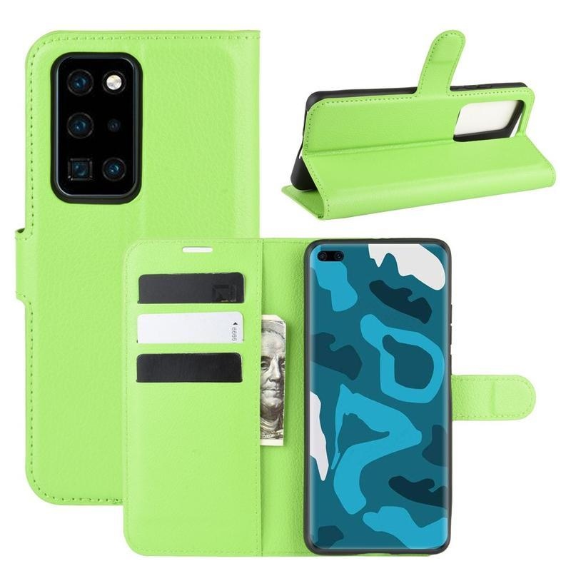 Litchi PU bőr pénztárca tok a Huawei P40 Pro-hoz - zöld