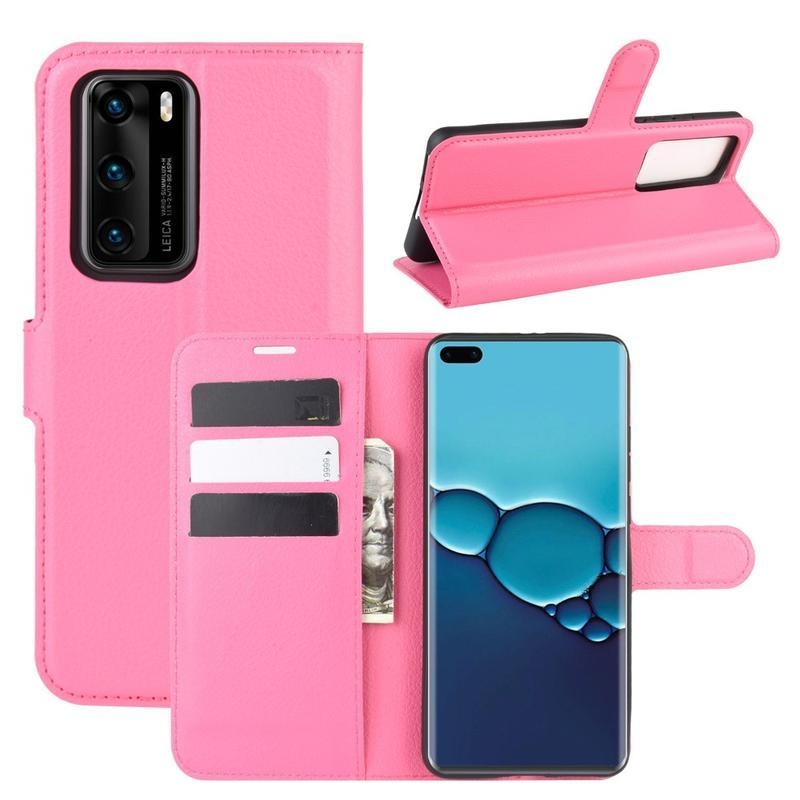 Litchi PU bőr pénztárca tok Huawei P40 - rózsa