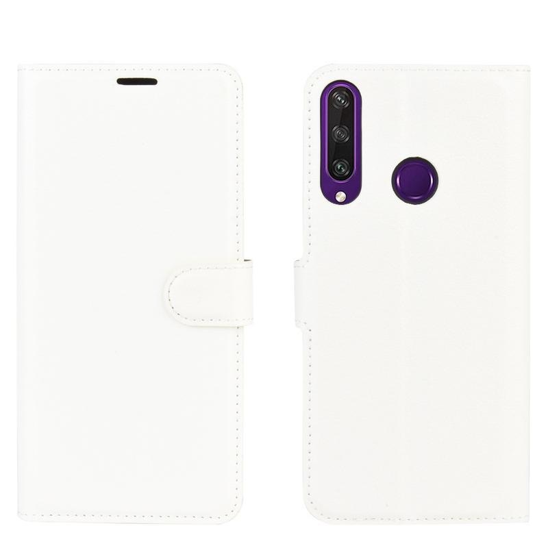 Litchi PU bőr pénztárca tok a Huawei Y6p-hez - fehér