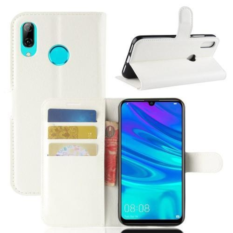 Litchi PU bőr pénztárca tok Huawei Y7 (2019) - fehér
