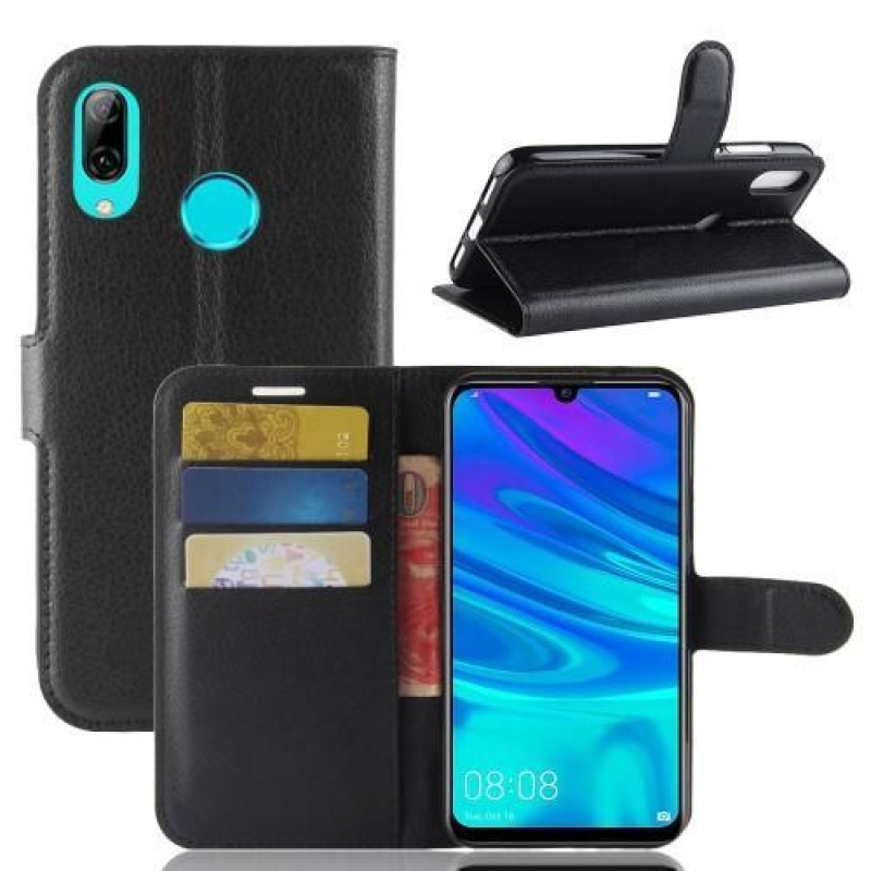 Litchi PU bőr pénztárca tok a Huawei Y7 (2019) számára - fekete