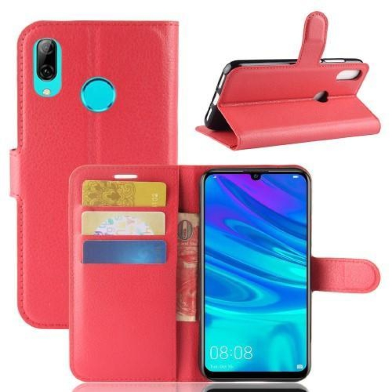 Litchi PU bőr pénztárca tok Huawei Y7 (2019) - piros