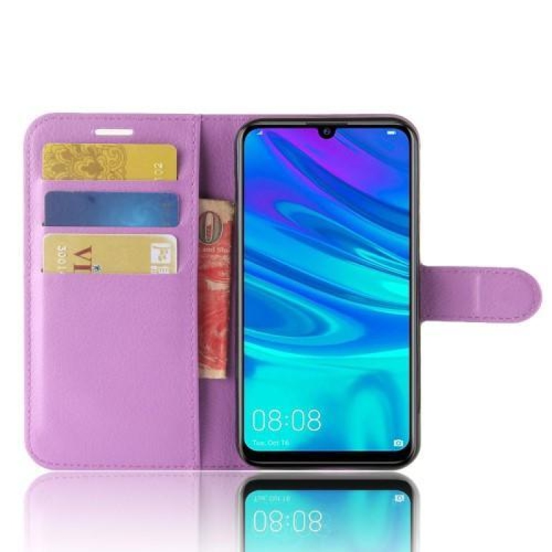 Litchi PU bőr pénztárca tok Huawei Y7 (2019) - lila