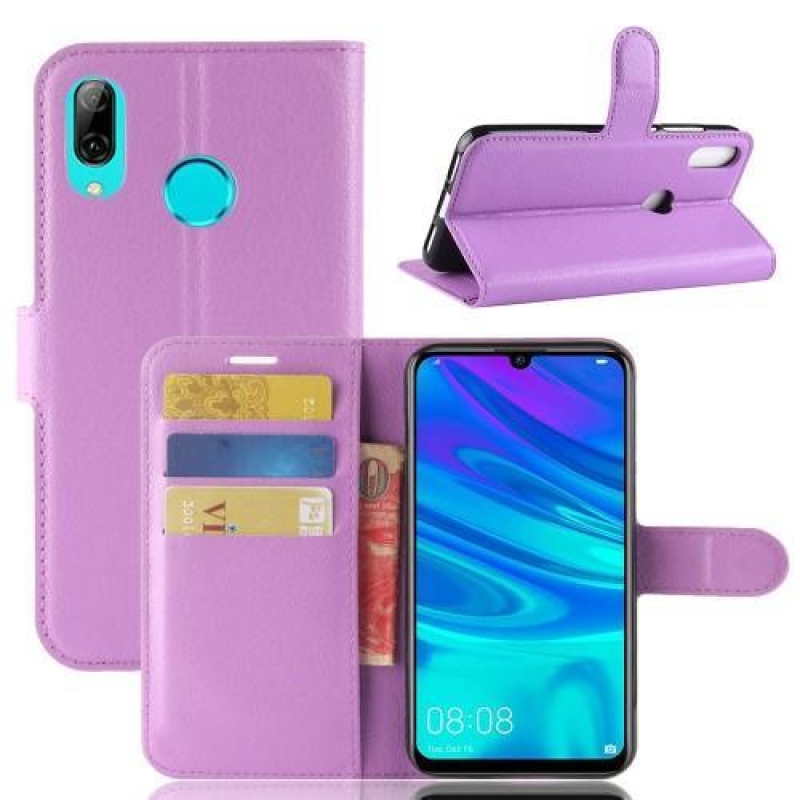 Litchi PU bőr pénztárca tok Huawei Y7 (2019) - lila