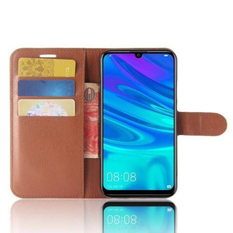Litchi PU bőr pénztárca tok Huawei Y7 (2019) - barna