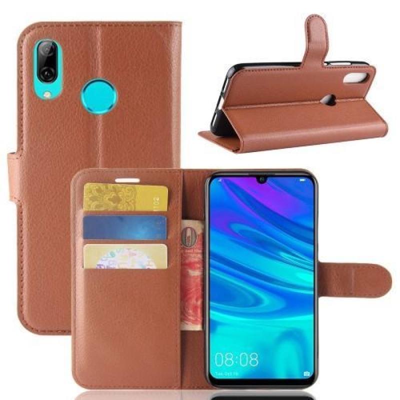 Litchi PU bőr pénztárca tok Huawei Y7 (2019) - barna