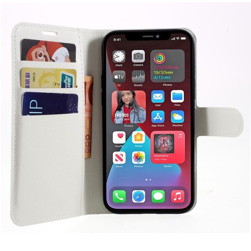 Litchi PU bőr pénztárca tok iPhone 12/12 Pro készülékhez - fehér