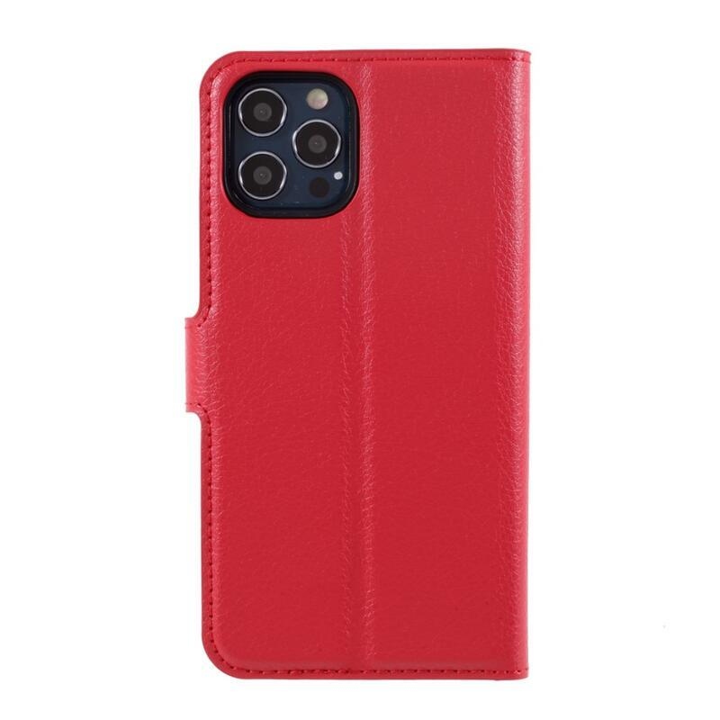 Litchi PU bőr pénztárca tok iPhone 12/12 Pro készülékhez - piros
