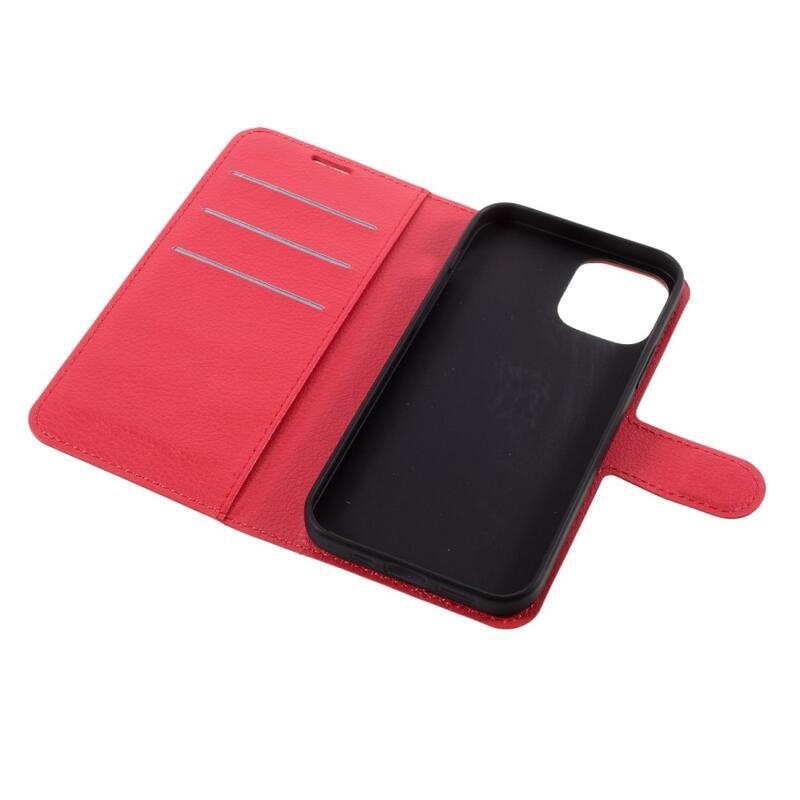 Litchi PU bőr pénztárca tok iPhone 12/12 Pro készülékhez - piros