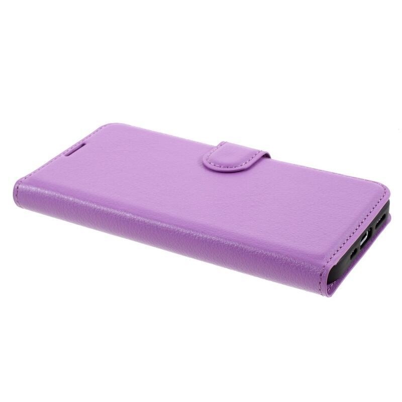 Litchi PU bőr pénztárca tok iPhone 12/12 Pro készülékhez - lila