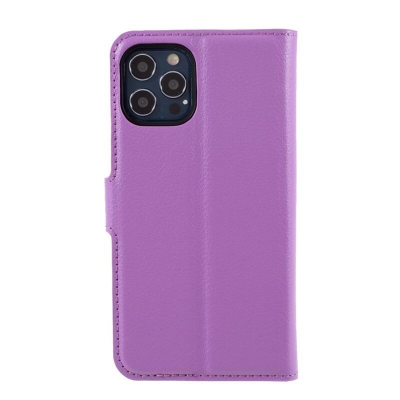 Litchi PU bőr pénztárca tok iPhone 12/12 Pro készülékhez - lila