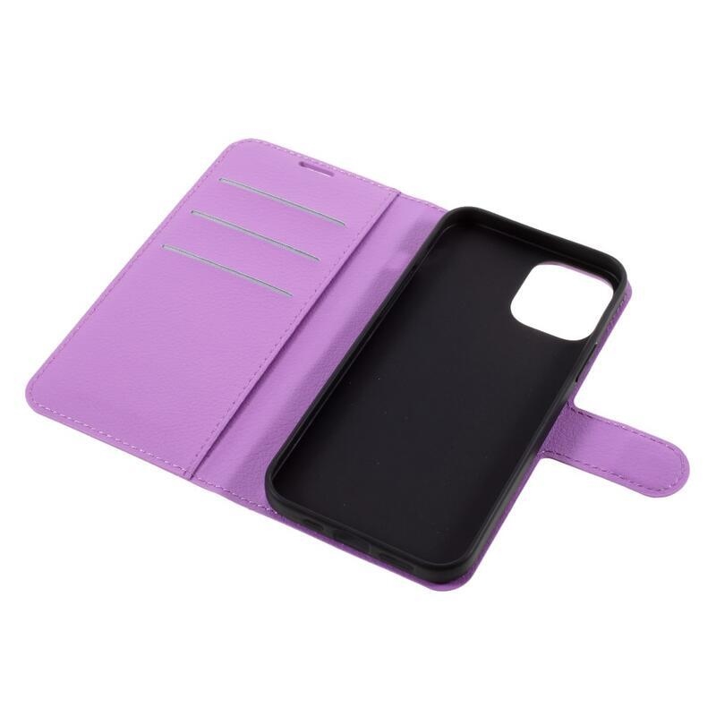 Litchi PU bőr pénztárca tok iPhone 12/12 Pro készülékhez - lila