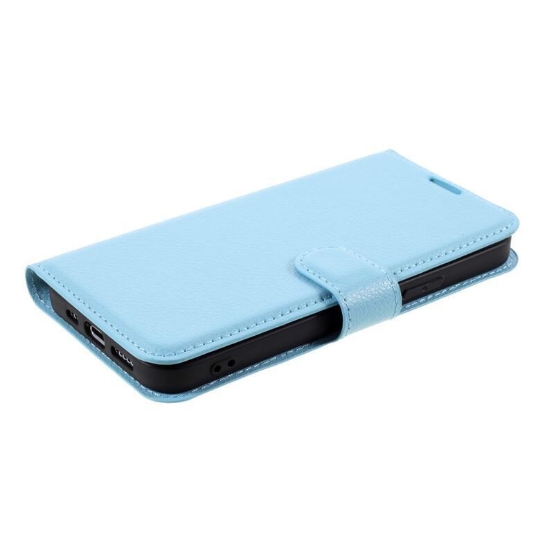 Litchi PU bőr pénztárca tok iPhone 12/12 Pro készülékhez - kék