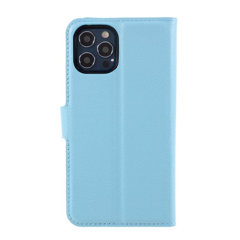 Litchi PU bőr pénztárca tok iPhone 12/12 Pro készülékhez - kék