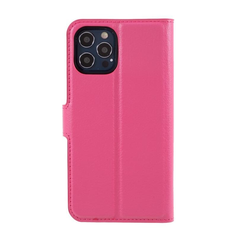Litchi PU bőr pénztárca tok iPhone 12/12 Pro készülékhez - rózsaszínű