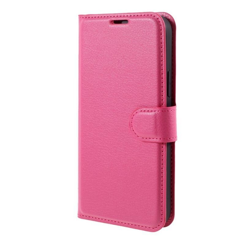 Litchi PU bőr pénztárca tok iPhone 12/12 Pro készülékhez - rózsaszínű