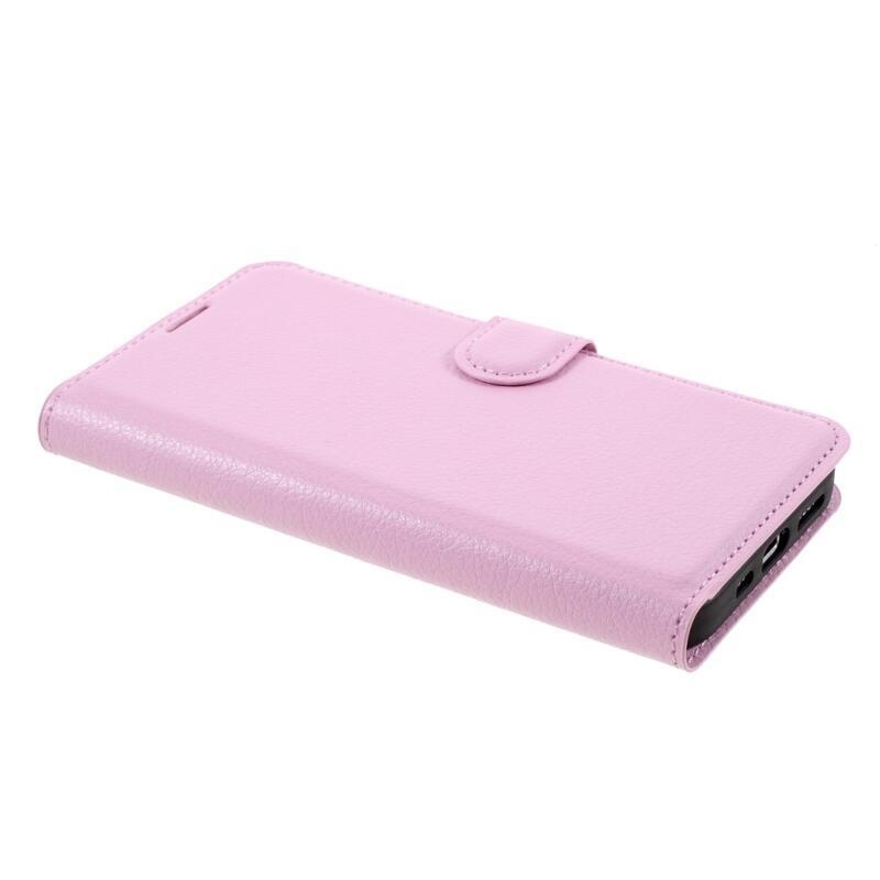 Litchi PU bőr pénztárca tok iPhone 12/12 Pro készülékhez - rózsaszín
