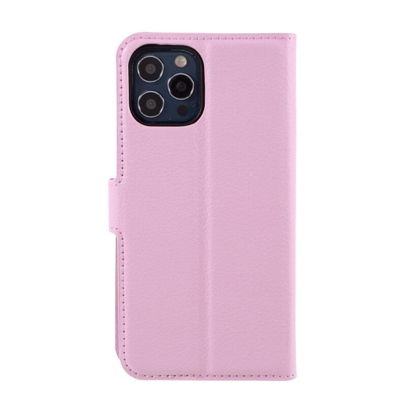 Litchi PU bőr pénztárca tok iPhone 12/12 Pro készülékhez - rózsaszín