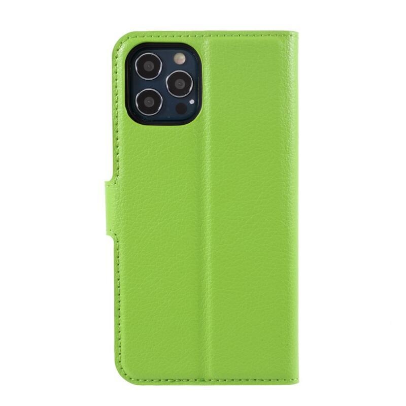 Litchi PU bőr pénztárca tok iPhone 12/12 Pro készülékhez - zöld