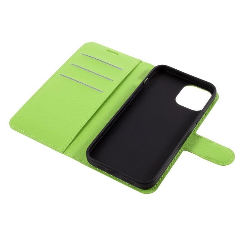 Litchi PU bőr pénztárca tok iPhone 12/12 Pro készülékhez - zöld