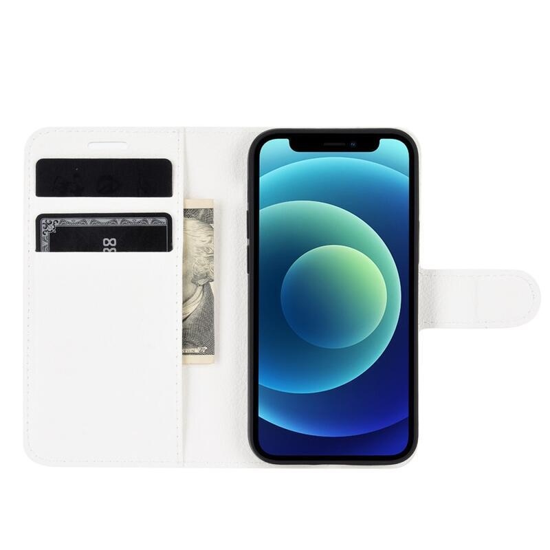 Litchi PU bőr pénztárca tok iPhone 12 mini 5.4 készülékhez - fehér