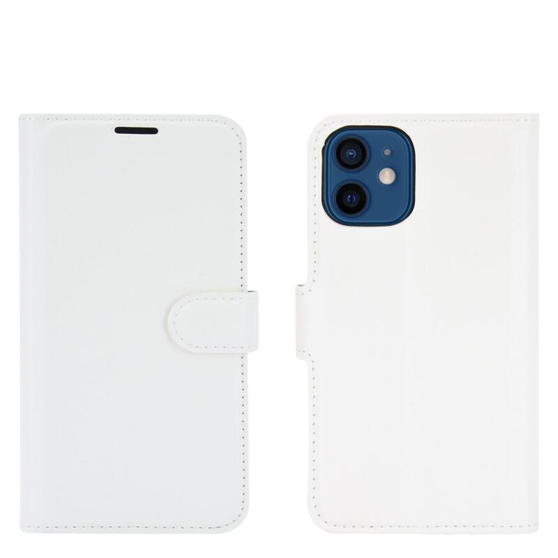 Litchi PU bőr pénztárca tok iPhone 12 mini 5.4 készülékhez - fehér