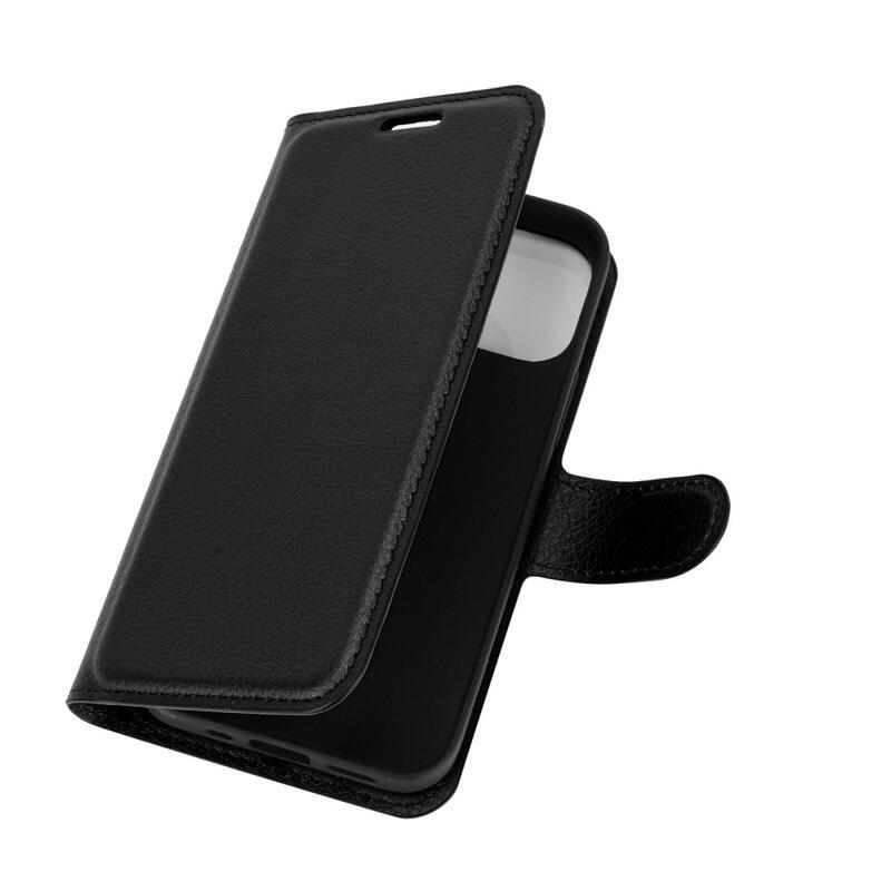 Litchi PU bőr pénztárca tok iPhone 12 mini 5.4 készülékhez - fekete
