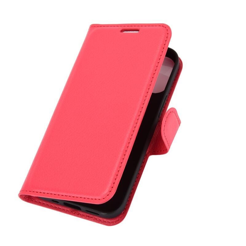 Litchi PU bőr pénztárca tok iPhone 12 mini 5.4 készülékhez - piros