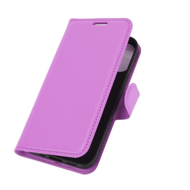 Litchi PU bőr pénztárca tok iPhone 12 mini 5.4 készülékhez - lila