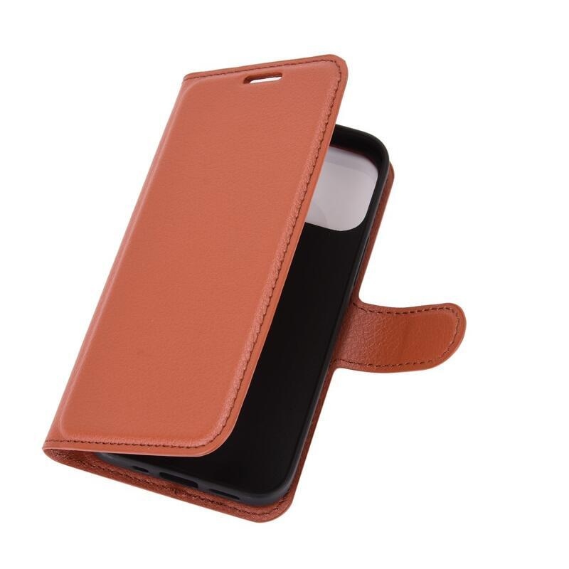 Litchi PU bőr pénztárca tok iPhone 12 mini 5.4 készülékhez - barna