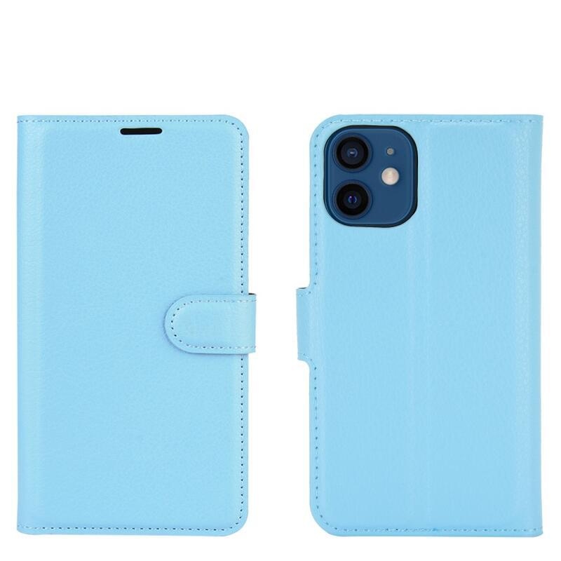 Litchi PU bőr pénztárca tok iPhone 12 mini 5.4 készülékhez - kék
