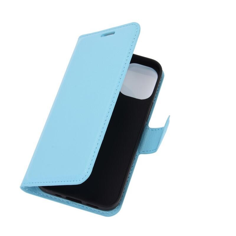 Litchi PU bőr pénztárca tok iPhone 12 mini 5.4 készülékhez - kék