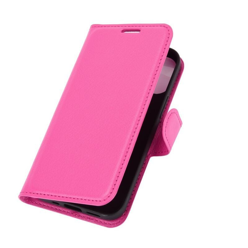 Litchi PU bőr pénztárca tok iPhone 12 mini 5.4 - rózsa