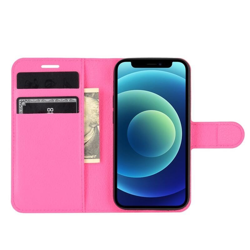 Litchi PU bőr pénztárca tok iPhone 12 mini 5.4 - rózsa