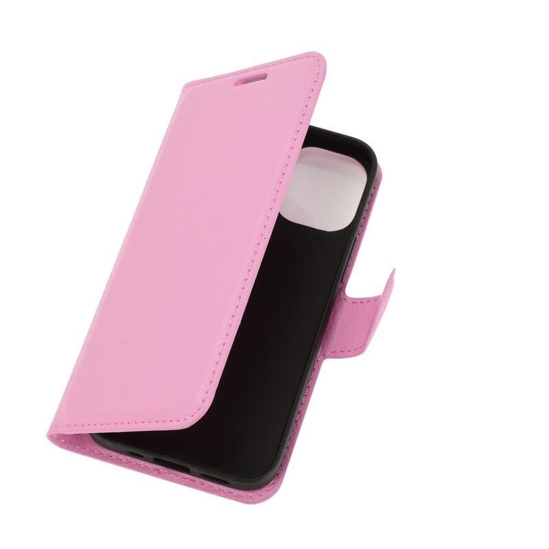 Litchi PU bőr pénztárca tok iPhone 12 mini 5.4 - rózsaszín