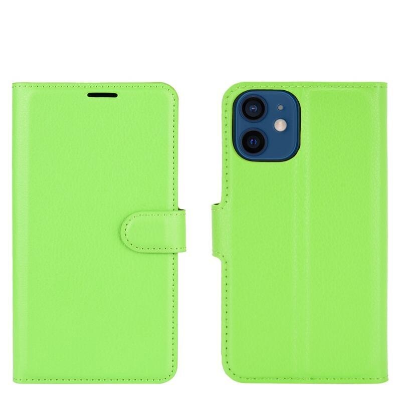 Litchi PU bőr pénztárca tok iPhone 12 mini 5.4 készülékhez - zöld