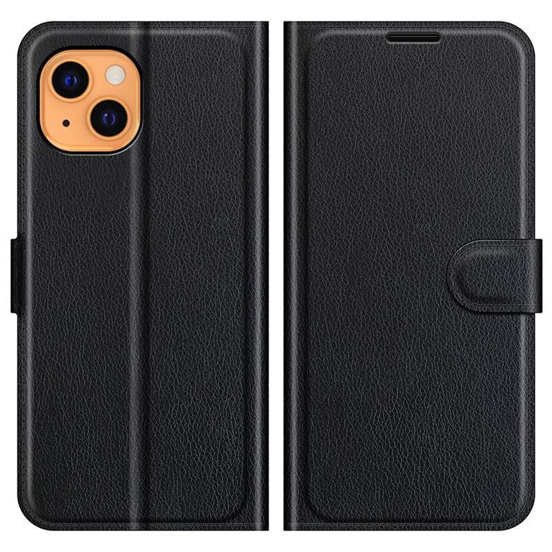Litchi PU bőr pénztárca tok iPhone 13 6.1 készülékhez - fekete