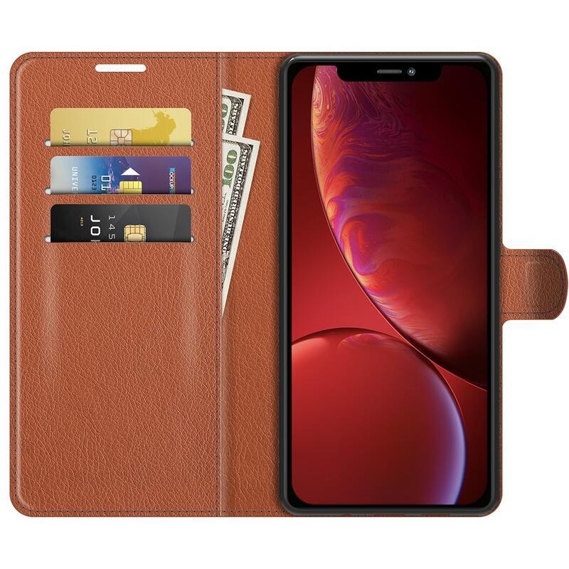 Litchi PU bőr pénztárca tok iPhone 13 6.1 készülékhez - barna